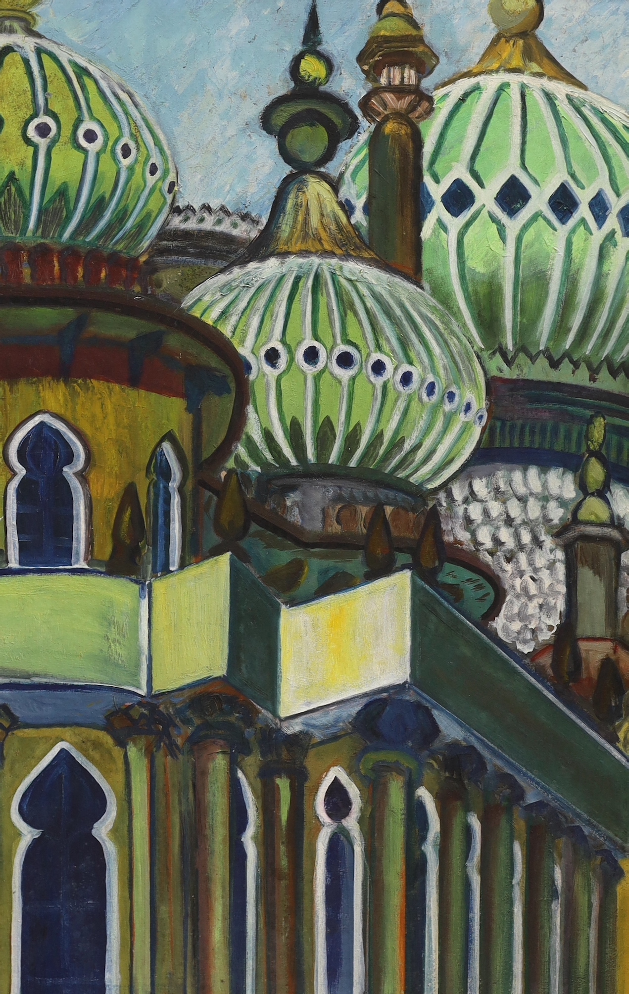 Style of John Bratby (1928 – 1992) oil on board, 'Royal Pavilions, Brighton', 75 x 49cm